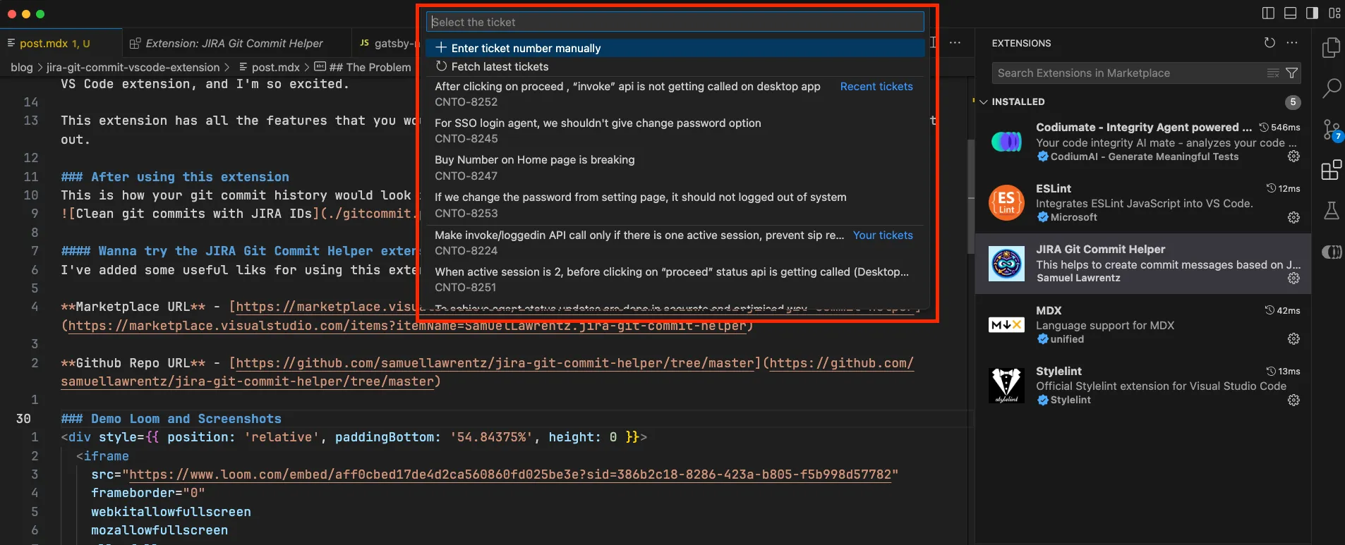 JIRA Git Commit Helper